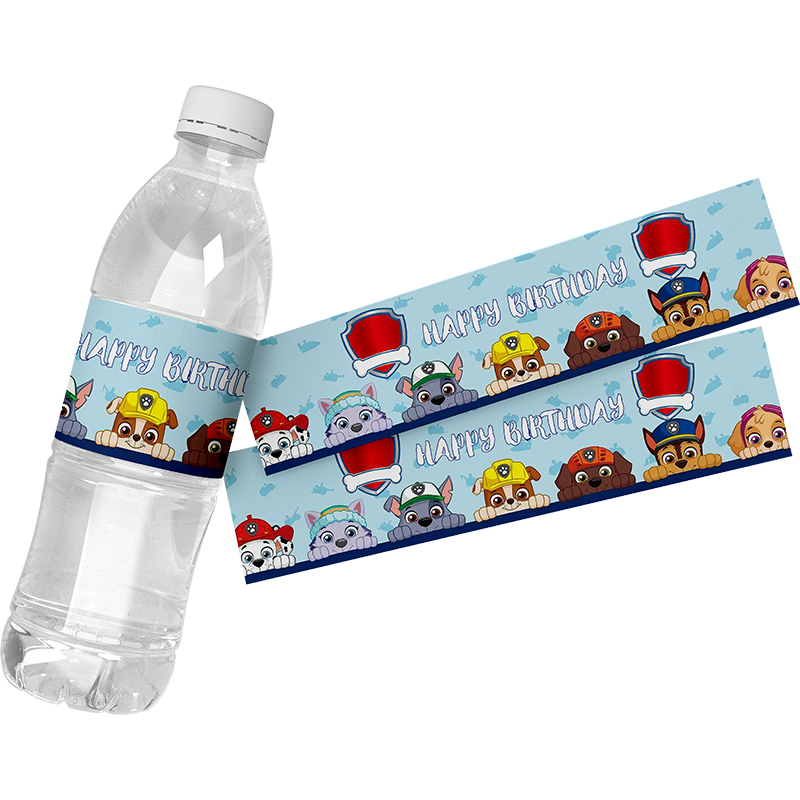 Autocollants de bouteille d'eau sur le thème de Paw Patrol, tible de bouteille d'eau, fournitures de décoration de fête de chien, attro, baptême, baby shower, anniversaire, 24 pièces