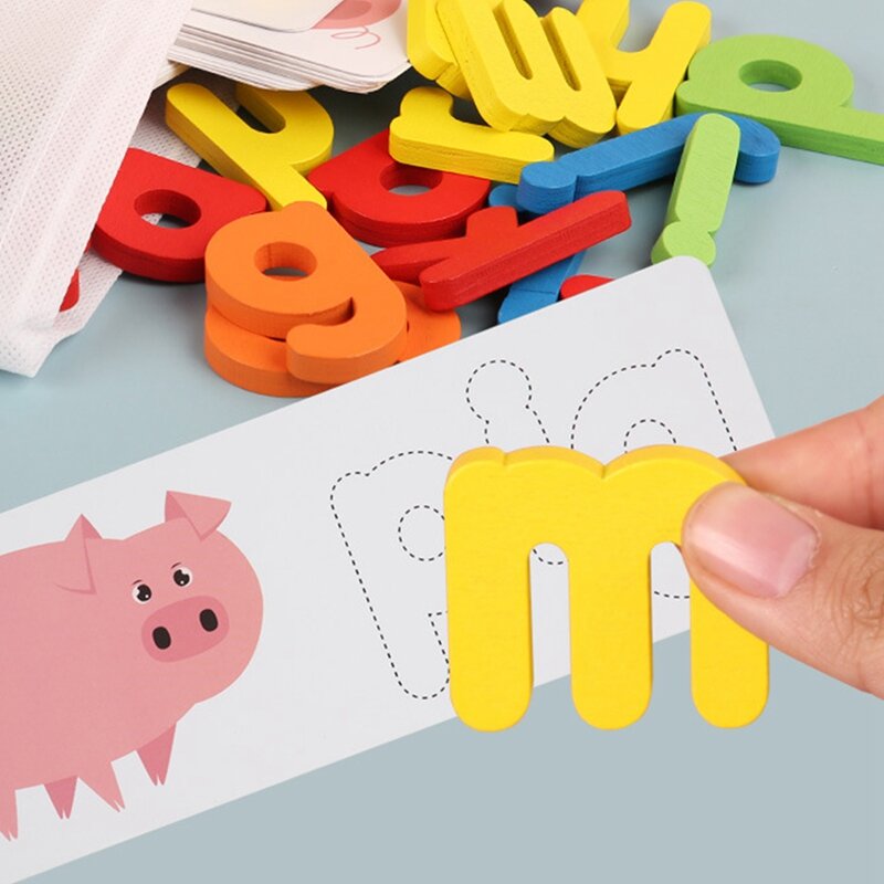 Set di carte dell'alfabeto in legno giocattoli di parole per bambini pratica di ortografia gioco giocattolo lettera inglese carta di ortografia apprendimento educazione-Drop Shi