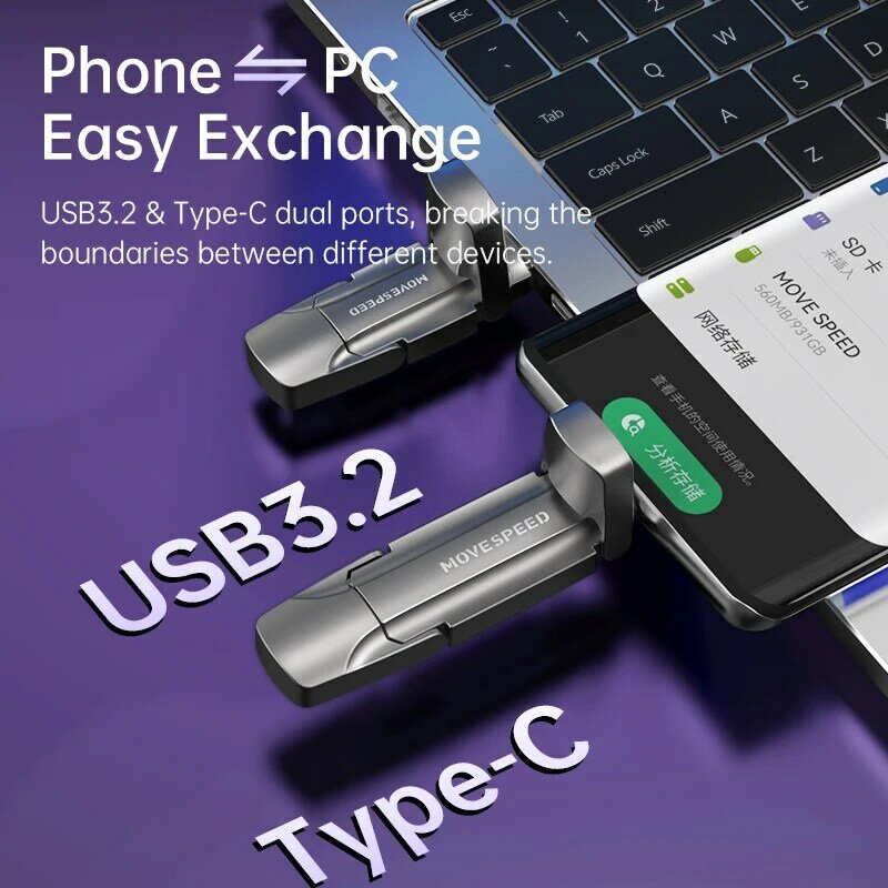 Твердотельный накопитель MOVESPEED 1000 Мб/с, USB 512 Gen 2 Type C, флеш-накопитель 1 ТБ, 256 ГБ, 128 ГБ, флеш-накопитель для ПК, смартфона, планшета