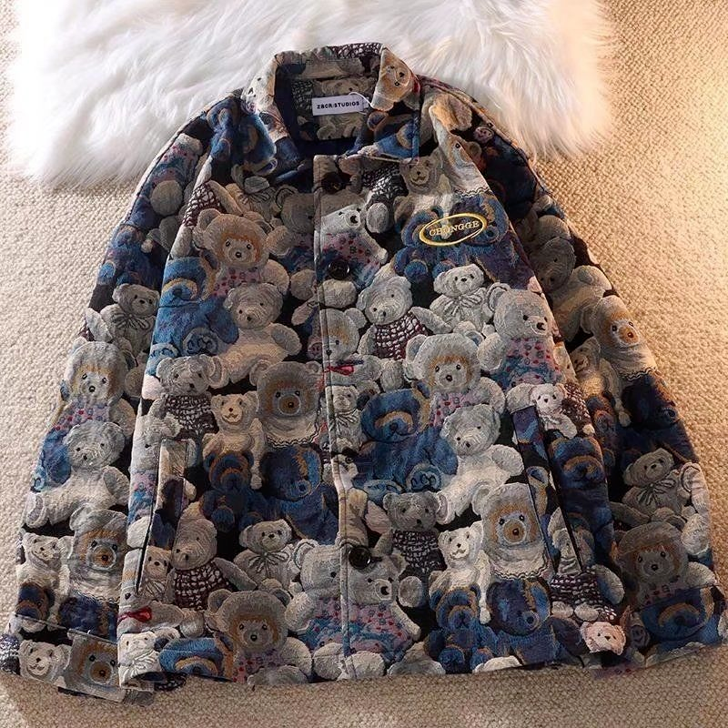 Jesienna i zimowa moda na co dzień słodkie nadruk niedźwiedzia płaszcz z klapami dla mężczyzn i kobiet jednorzędowa kurtka 2022 nowa odzież damska