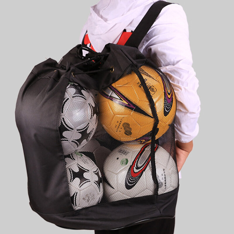 กระเป๋าเก็บลูกบาสเก็ตบอลกลางแจ้งกระเป๋าเก็บของสำหรับพกพาขนาดใหญ่อุปกรณ์ตาข่ายเชือกรูด