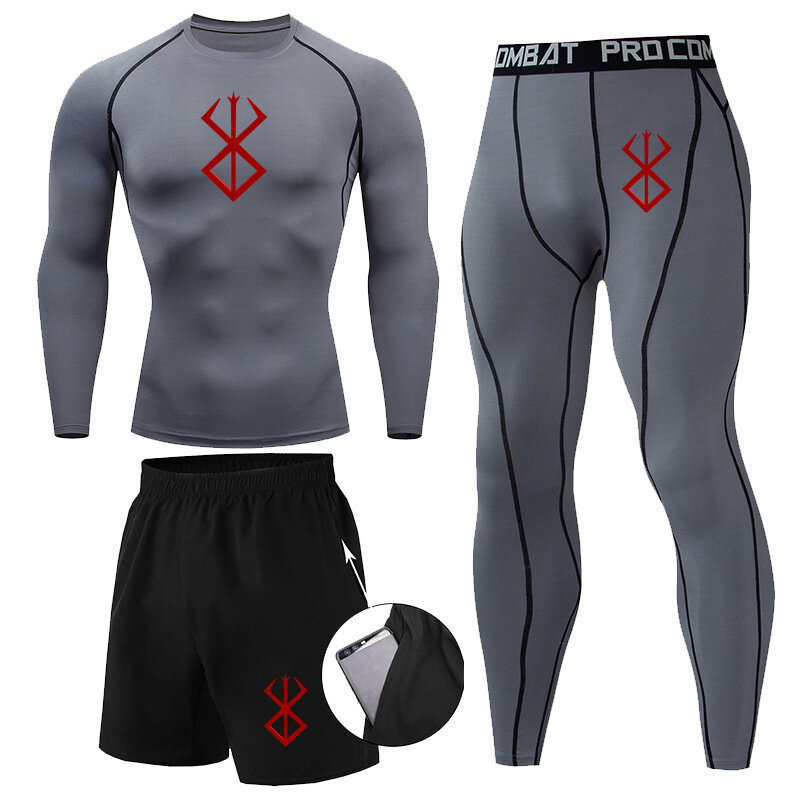 Brand Men's Compression Running Set Tight Legging Pant Long Sleeves T-Shirt Sport Clothing Teenager Tracksuit Suit Man Sportwear