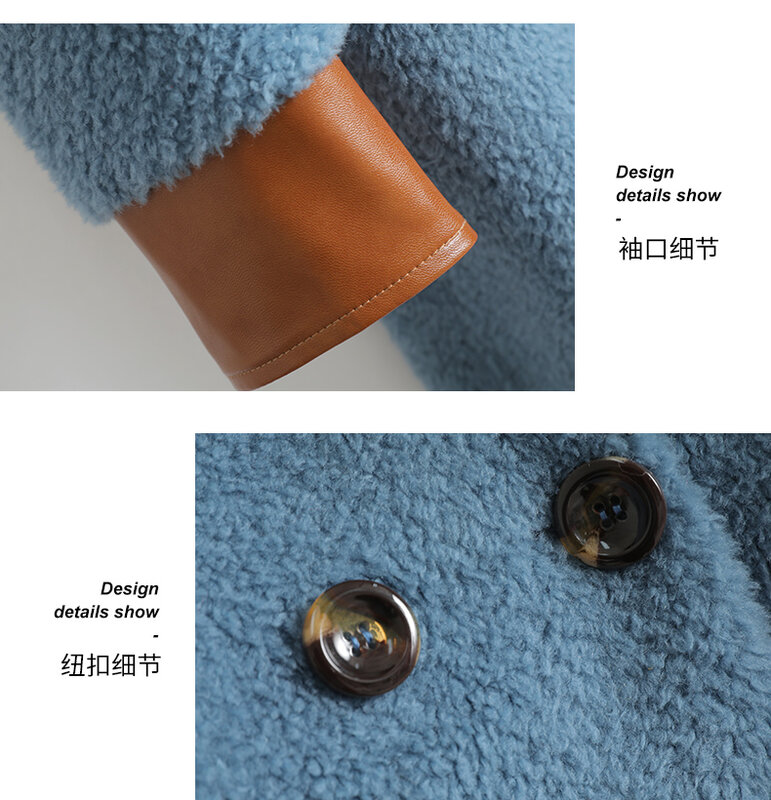 AYUNSUE-abrigo de lana para mujer, chaquetas de piel de retazos de longitud media, moda coreana, primavera y otoño, Zm913