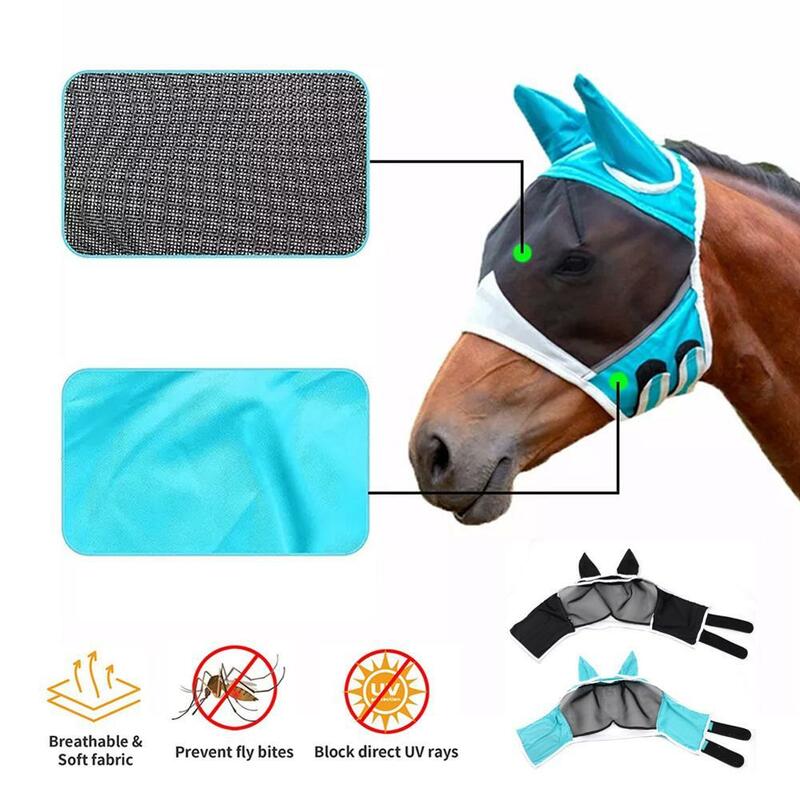 Respirável Pet Horse Mask, Anti-Mosquito e Fly Capa Protetora Anti-UV Mesh Eye Shield, Ajustável, Verão