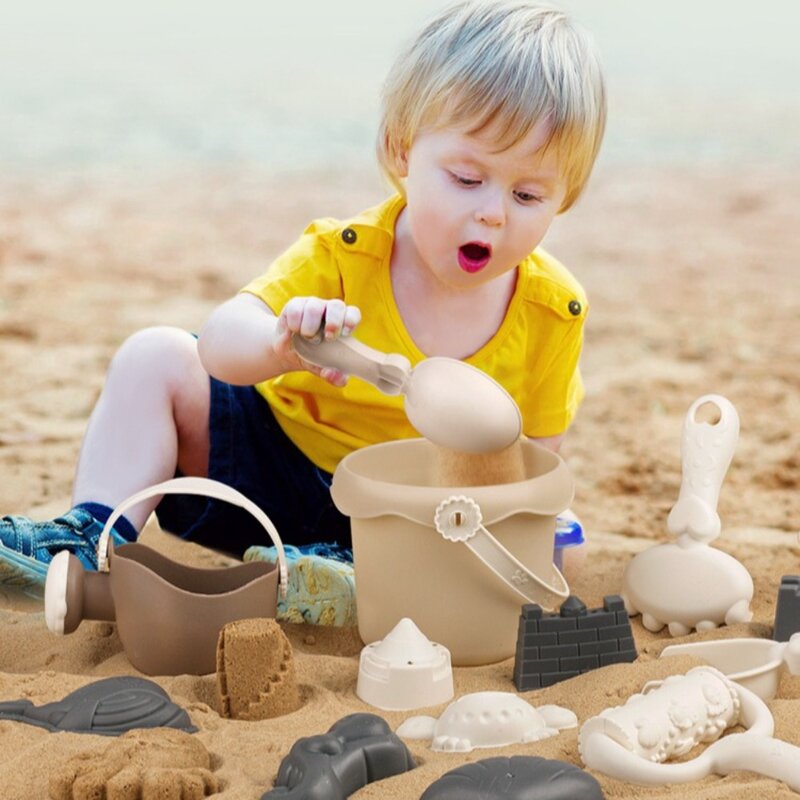 Praia areia jogar brinquedos para crianças, brinquedo de praia portátil dos desenhos animados, engraçado Morandi cor praia balde brinquedos, 1 conjunto
