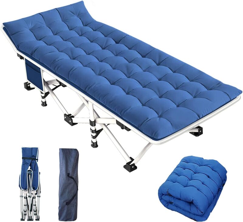 Cot Xl Campingcot Met Dikke Pad Oversized Babybedjes Voor Slapen Kampeerbed Opvouwbaar Bed 450Lbs (Max Lading) Comfortabele Dubbele Laag