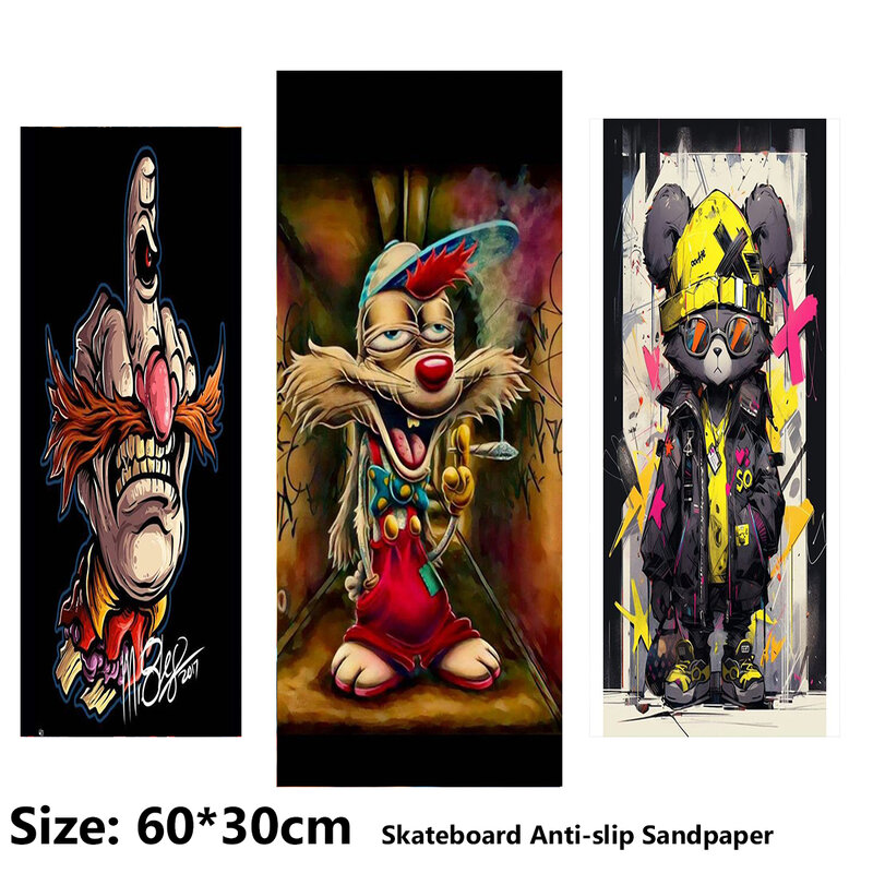 Adesivos antiderrapantes para scooter elétrico, 60x30cm, adesivos antiderrapantes, skate, skate, desenhos animados, padrões criativos