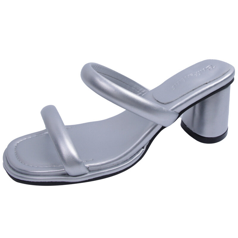 Elegant Open Toe Thick Heel Slides para mulheres, Designer Summer Sandals, Ladies Outdoor Dress, Fashion Sandal Shoes