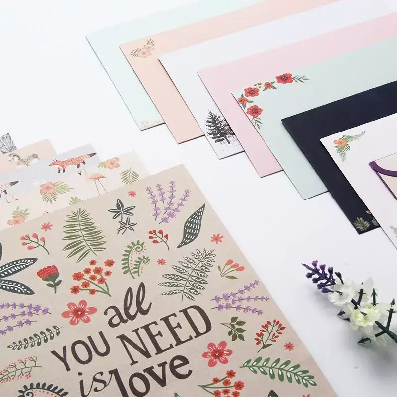 9 stücke Nette Umschläge Set Kawaii Brief Pads DIY Postkarte Hochzeit Einladung Karte Papier Abdeckung Koreanische Schreibwaren Büro Liefert