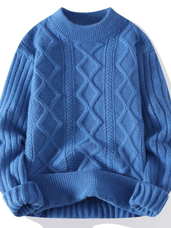 Sweater rajutan lengan panjang, baju hangat leher bulat warna Solid