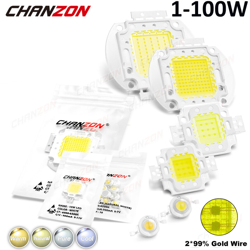 Chip de luz Led de alta potencia, 1W, 3 W, 5W, 10W, 20W, 30W, 50W, 100W, blanco frío Natural cálido, bricolaje, Bombilla de reflector brillante Smd Cob de 1 3 vatios