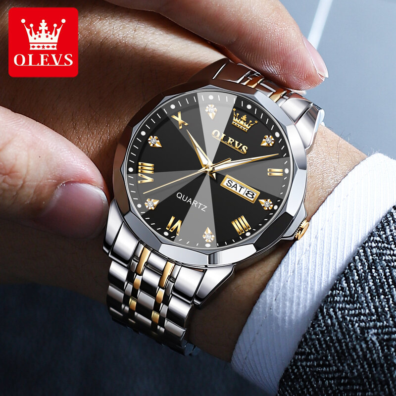 OLEVS-reloj de cuarzo deportivo para hombre, cronógrafo de lujo, informal, resistente al agua, con fecha luminosa, de acero inoxidable