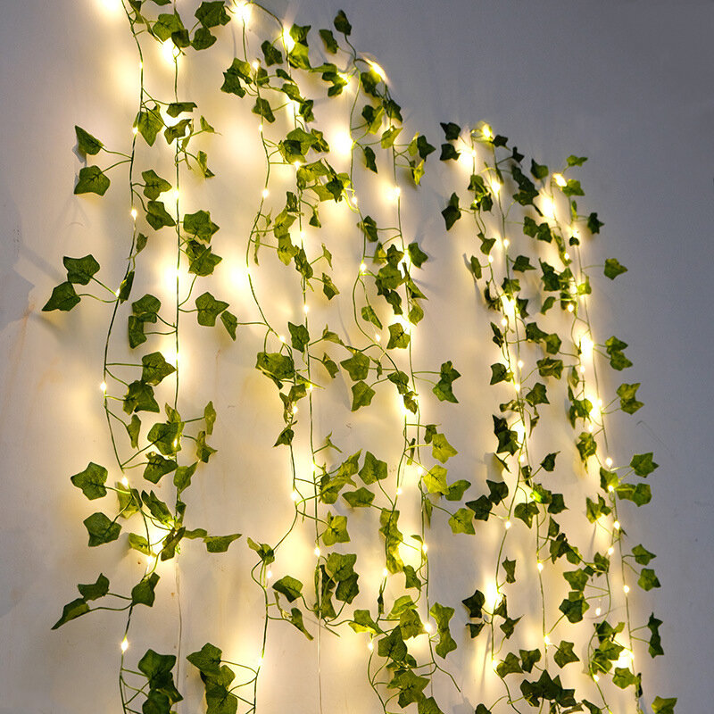 Enredadera falsa de hojas de seda para el hogar, guirnalda colgante de flores artificiales, enredadera verde, hiedra, 3m, LED, 2,3 m