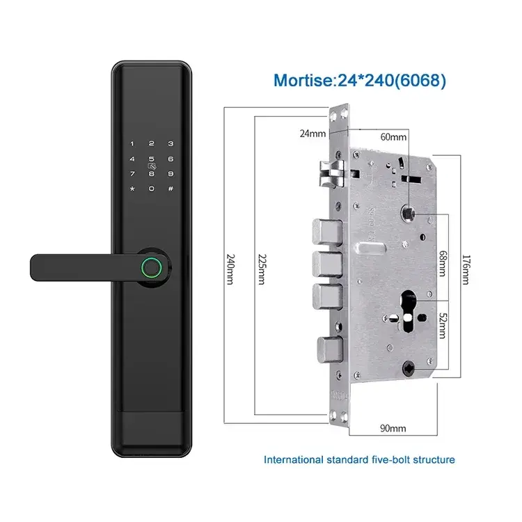 Alta sicurezza keyless tuya ttlock telecomando app digital fingerprint smart door lock con mortasa 24*240