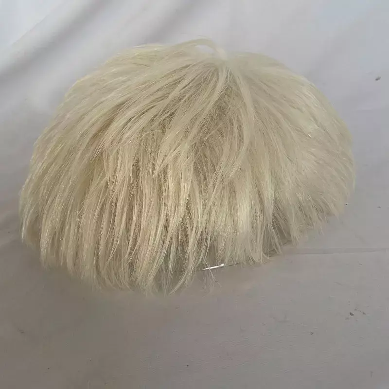 Peluca de cabello humano 100% para hombres, tupé de encaje francés con tupé de Pu, estilo de corte de pelo, 8x10, 60 #, Color blanco