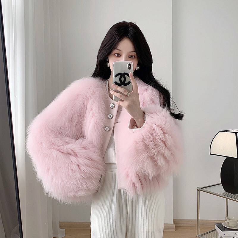 2024New Fox Hair Encrypted Car Stripe Fur Coat Women's Short Style Slimming Korean Edition Youth Fur Coat Winter
