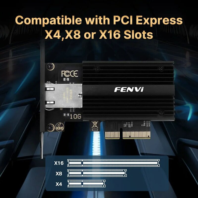 FENVI kartu jaringan 10Gbps PCIE ke RJ45, kartu jaringan Marvell AQC113 Gigabit Ethernet PCI Express LAN Adapter 10000Mbps untuk PC Desktop Win10/11