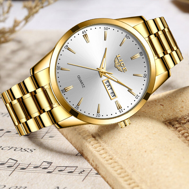 Lige นาฬิกาข้อมือผู้หญิงแบรนด์หรูสแตนเลสผู้หญิงควอตซ์นาฬิกาข้อมือกันน้ำลำลองนาฬิกาผู้หญิง reloj mujer