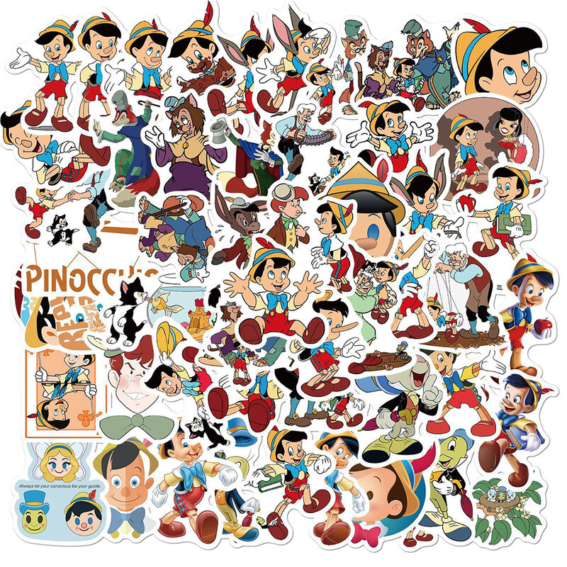 Disney-Classic Movie Cartoon Adesivos para Crianças, Anime Engraçado, Etiqueta Graffiti, Telefone, Garrafa De Água, Diário, Brinquedo Decalque, Pinóquio, 10 Pcs, 30 Pcs, 50Pcs