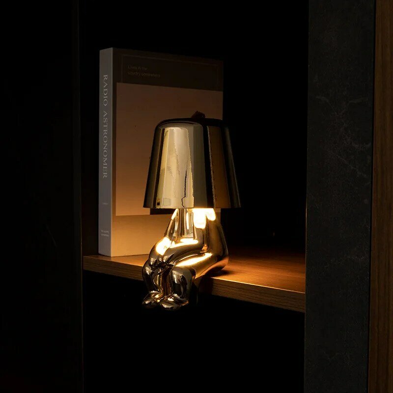 Statuetka myśliciela lampka sypialnia nocna mała lampka nocna atmosfera dotyku lampka Usb z możliwością ładowania dekoracja lampy przy łóżku