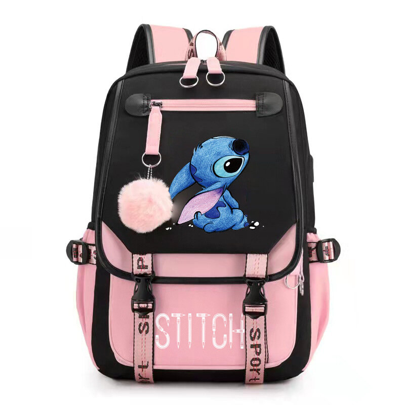 Ransel Disney Stitch Mochila Feminina, tas sekolah pengisi daya Usb, tas punggung Laptop anak laki-laki dan perempuan remaja, tas traveling wanita