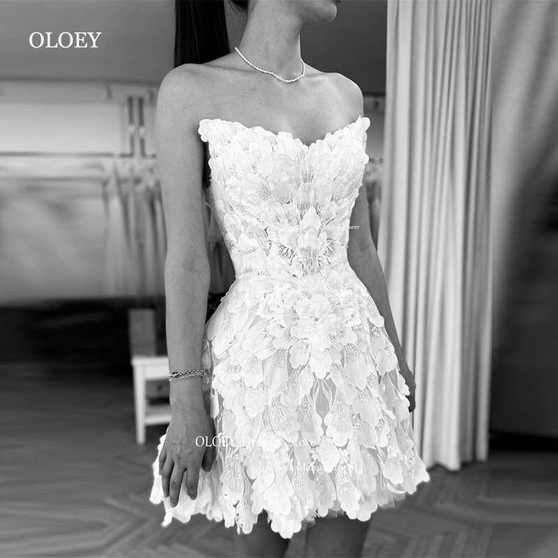 OLOEY-Vestidos de novia cortos de encaje completo con escote Corazón, Mini corsé, Vestidos de novia, bata de boda, corsé trasero, 2024