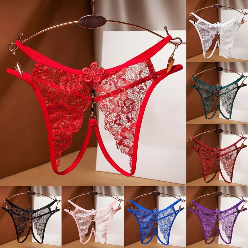 Sexy Women Open Crotch Lace G String Thongs Low Waist Female Brief Sexy Lingerie Ladies Transparent Underwear Crochless Panties