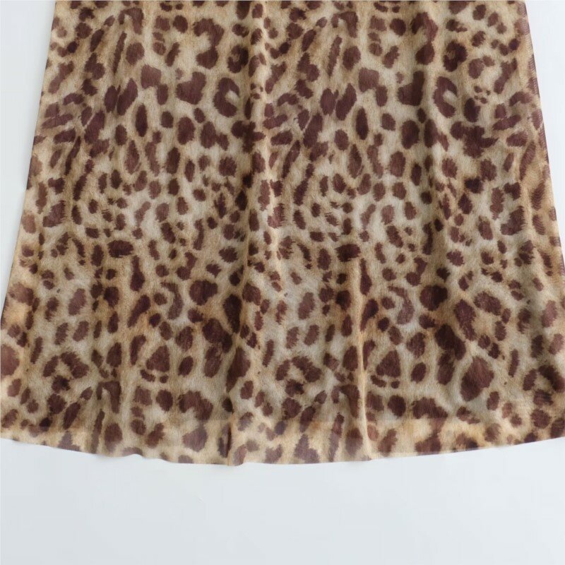 Traf Leoparden muster Split langes Kleid für Frauen 2024 Frühling Sommer neue lässige sexy hohe Taille dünne Schulter gurt Slim Fit Kleid