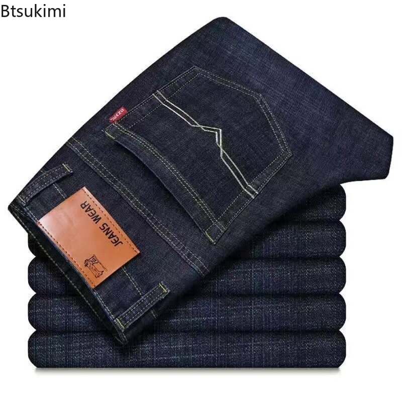 Klassieke Stijl Hot Sale Heren Jeans Fashion Business Casual Hoge Elastische Slanke Denim Broek All Match Losse Rechte Broek Heren