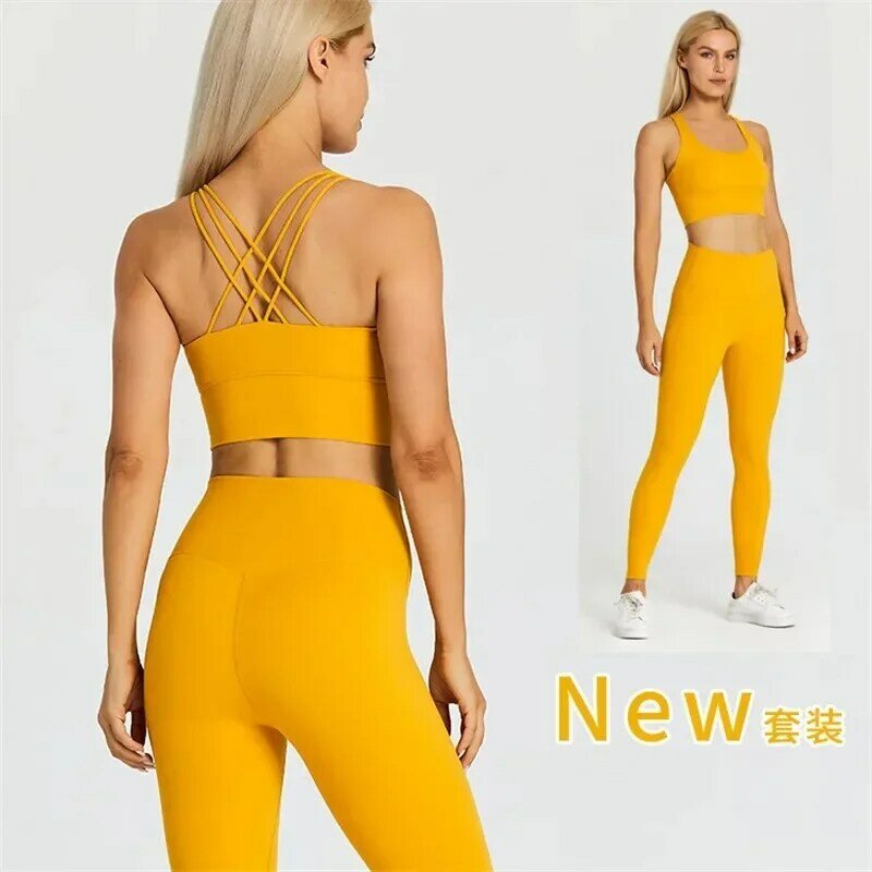 Lemon Women Fitness Bra e Legging 2pcs Soft Yoga Set Cross Back Gym Underwear Top Sport Suit Workout Training Sportwear