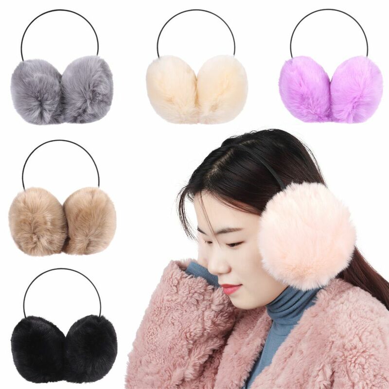 Simpatica protezione per le orecchie a prova di freddo borsa per le orecchie in pelliccia di coniglio finto femminile cuffie calde paraorecchie in peluche