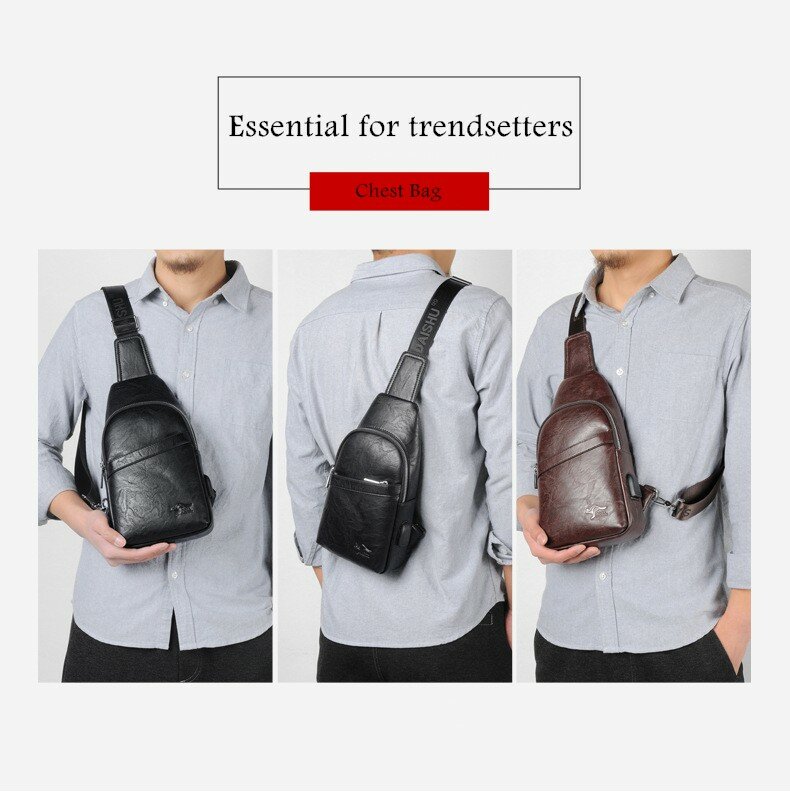 Męska torba na klatkę piersiowa torba Crossbody USB mobilna kieszeń duża pojemność na ramię