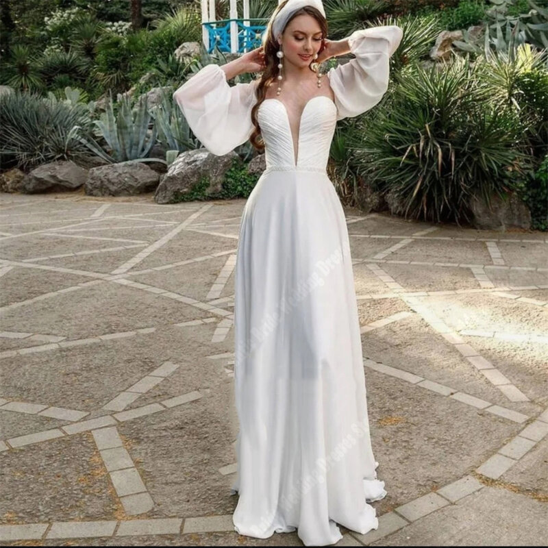 Sexy Tüll Frauen Brautkleider minimalist ische hochwertige lange Ärmel rücken freie Ballkleider 2024 Wisch länge vestidos de novias