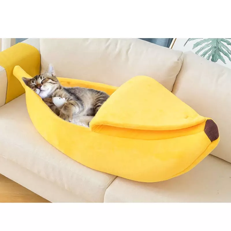 Кровать для кошек-бананов, милая Лежанка для кошек, теплая прочная переносная корзина для домашних животных, Лежанка для собак, подушка, товары для кошек