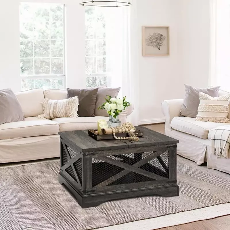 Durchbrochener rustikaler Couch tisch mit industriellem Couch tisch für Wohnzimmer (dunkle rustikale Eiche) Möbel möbel Tische
