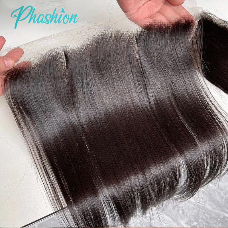 Phashion 13X4 Lace Frontal Straight 4x4 5X5 Closure Only Body Wave Pre Plucked Swiss HD Transparent 100% Remy Human Hair On Sale