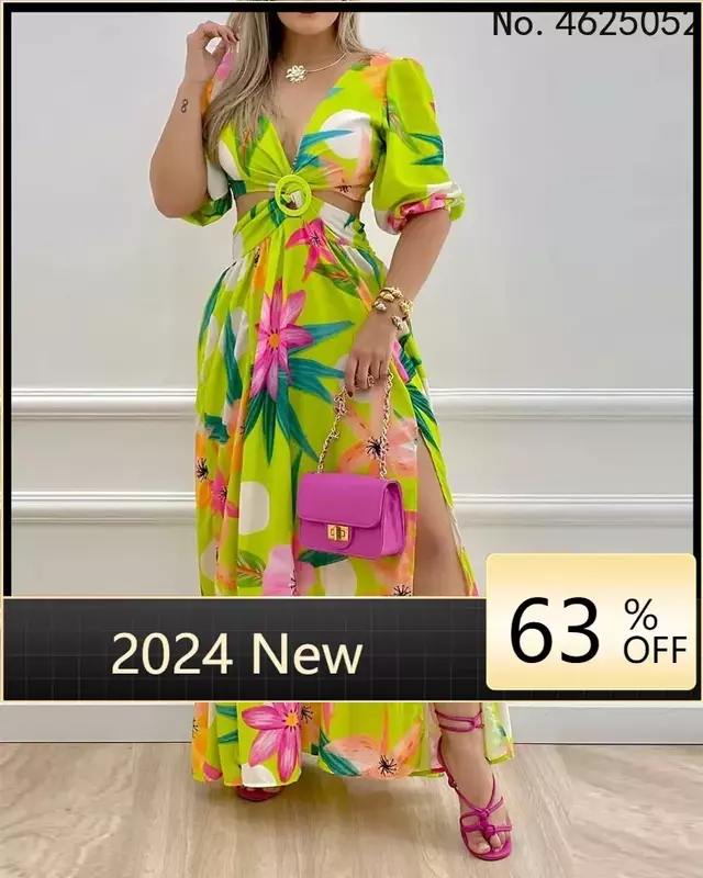 2023 sukienki afrykańskie dla kobiet długa letnia sukienka Maxi dekolt w szpic Sexy modny nadruk sukienka z krótkim rękawem odzież z afryki
