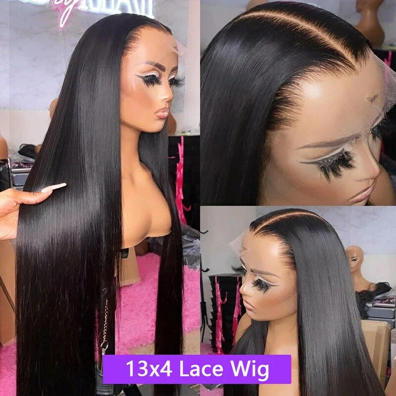 Sophia-Perruque Lace Closure Wig Brésilienne Naturelle, Cheveux Lisses, 13x4, 4x4, Densité 180, 32 34, pour Femme