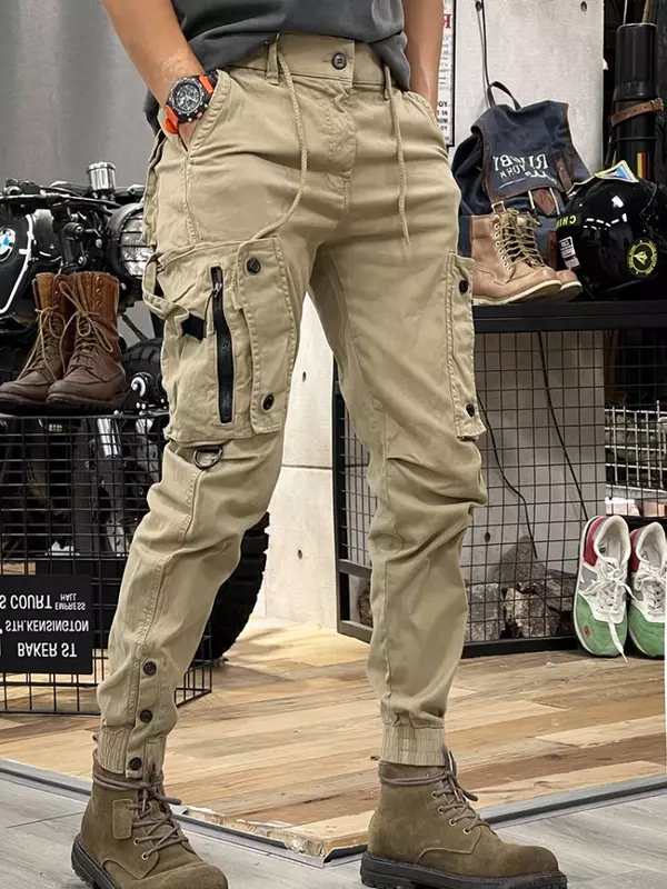 Pantaloni maschili pantaloni Cargo da uomo estetici larghi all'aperto impilati kaki escursionismo di grandi dimensioni abbigliamento lungo di moda cotone di lusso