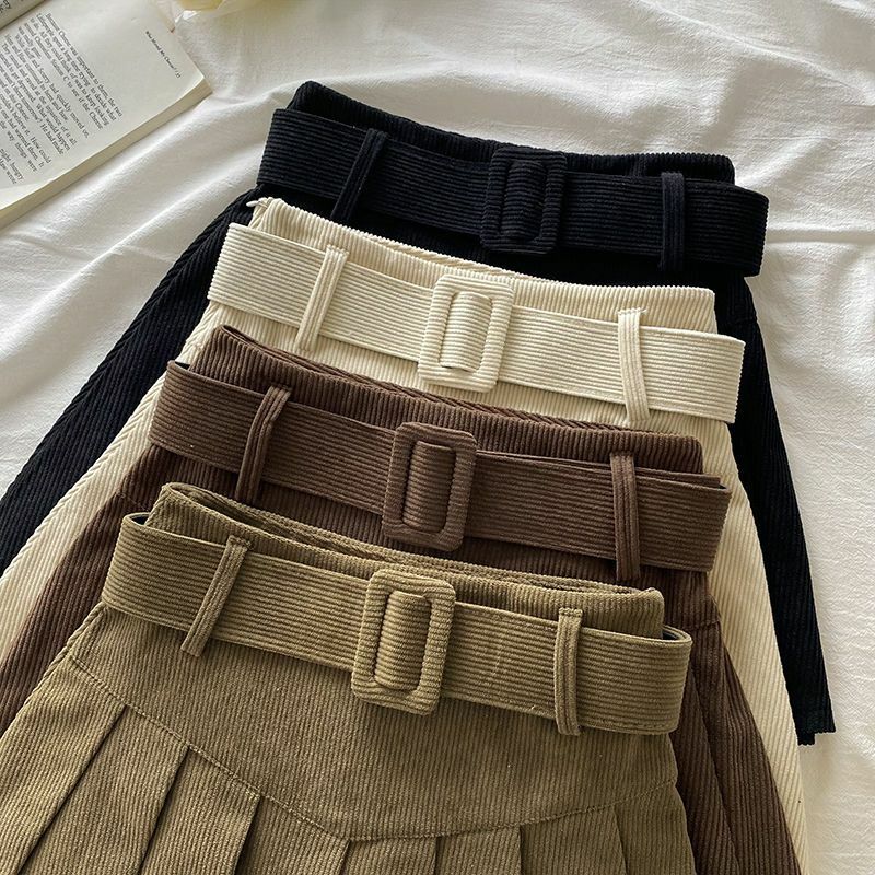 Minifaldas plisadas de pana para mujer, estilo Preppy japonés, pantalones básicos sólidos, elegantes, Vintage, JK, fáciles de combinar, Otoño e Invierno