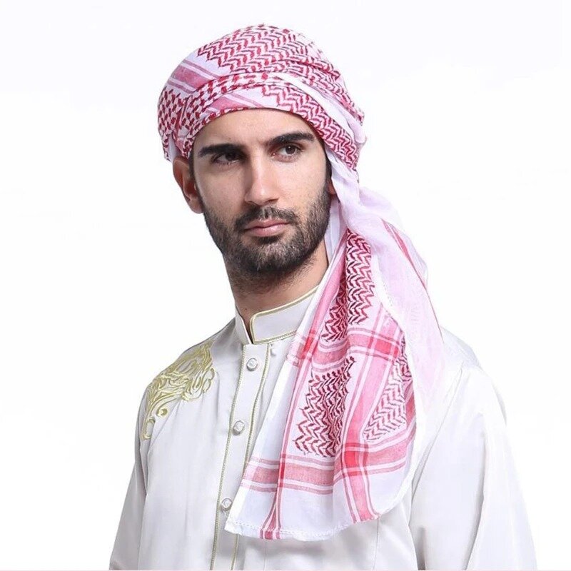 아랍 남성용 빨간 격자 무늬 머리 스카프, 터번 모자, 머리 원형 무슬림 머리띠, 두바이 터번, 사우디 남성용 터번, Keffiyeh, 140cm * 140cm