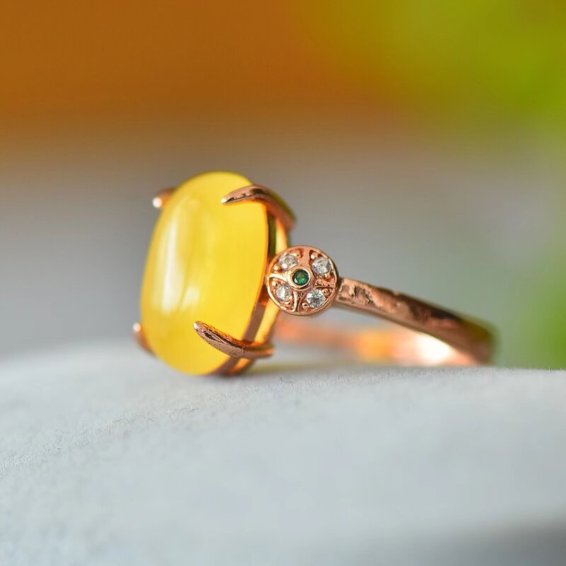Кольцо из натурального пчелиного воска, регулируемые кольца янтарного цвета, роскошные женские драгоценные камни в стиле ретро