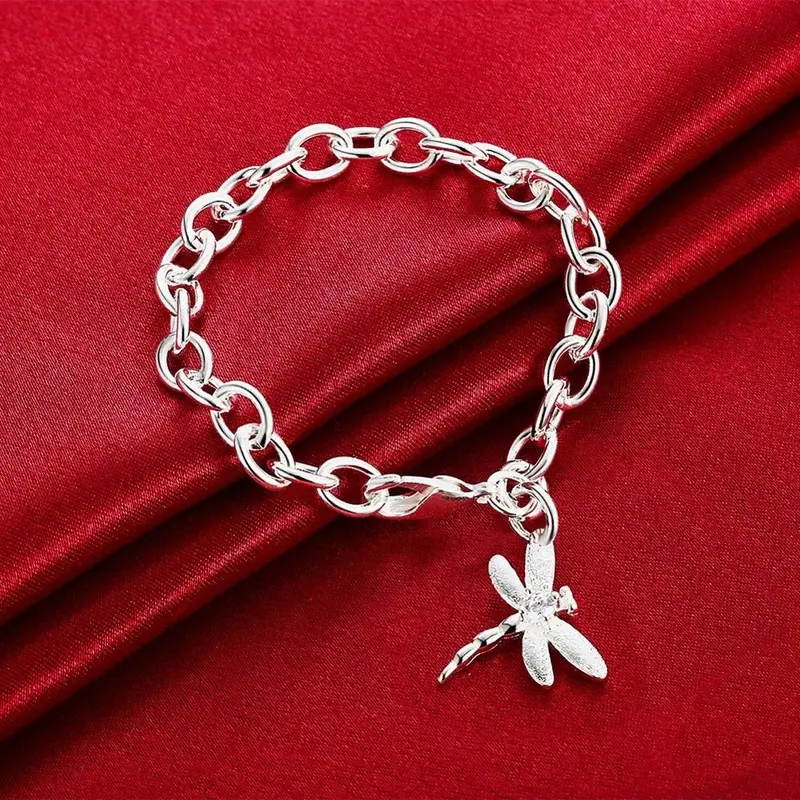 korean fashion Pretty Zircon dragonfly pendant 925 sterling silver Bracelet for woman Wedding party jewelry Holiday gifts