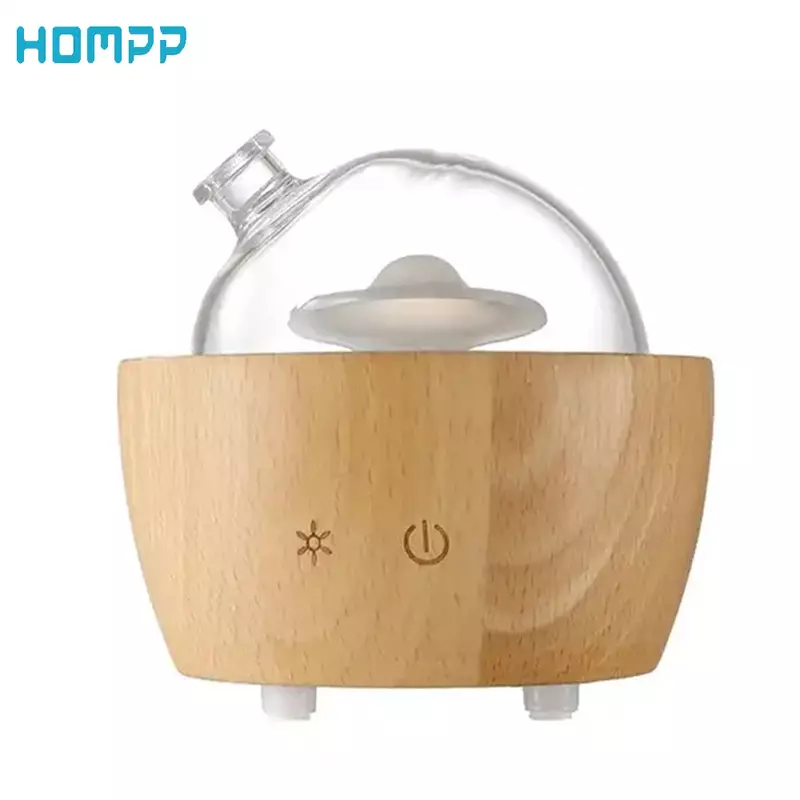 Mini difusor de Aroma para el hogar, vaporizador ultrasónico de aromaterapia, humidificador de aire, pulverizador de niebla, aceite esencial de vidrio de madera maciza