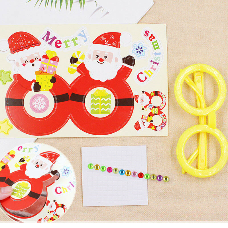 Dzieci DIY okulary świąteczne zabawki wykonane ręcznie dzieci kreatywne ręcznie Santa Snowman ozdoba w kształcie renifera okulary Prop Christmas Gift