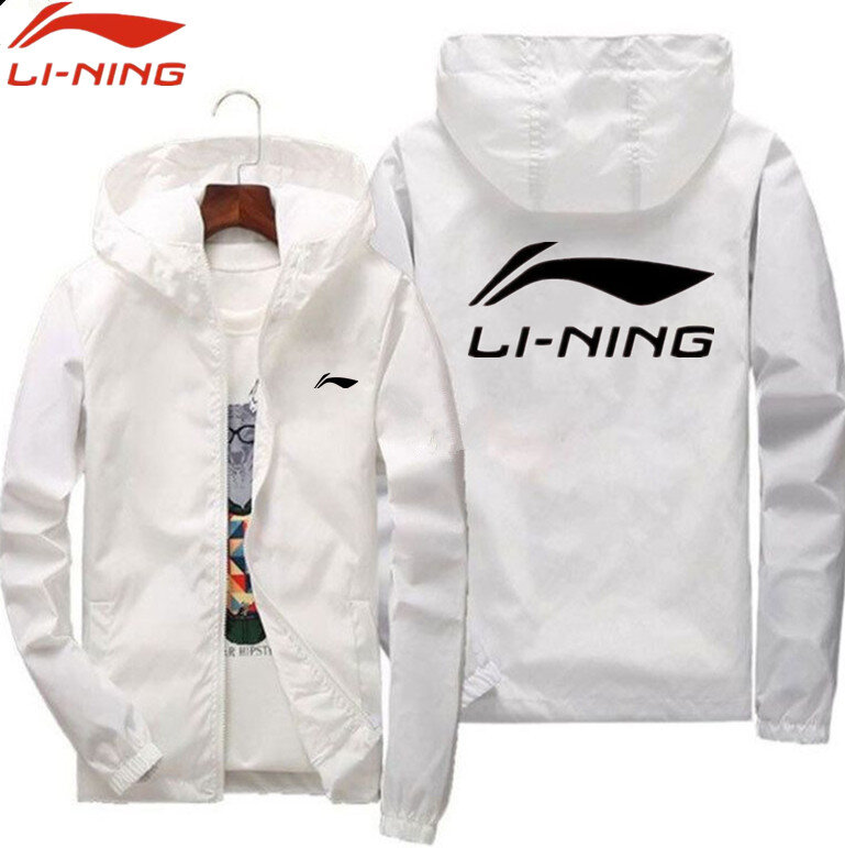 Jaqueta masculina Li-Ning com zíper à prova de vento, jaqueta casual com capuz, esportes ao ar livre, marca de alta qualidade, primavera e outono
