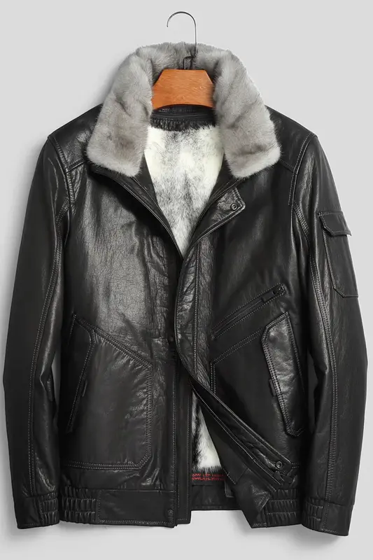 Mink Fur Jackets Men Pure Cowhide Genuine Leather Jacket Male Real Leather Natural Fur Coat Man Thick Winter Coats 2022 Jaqueta