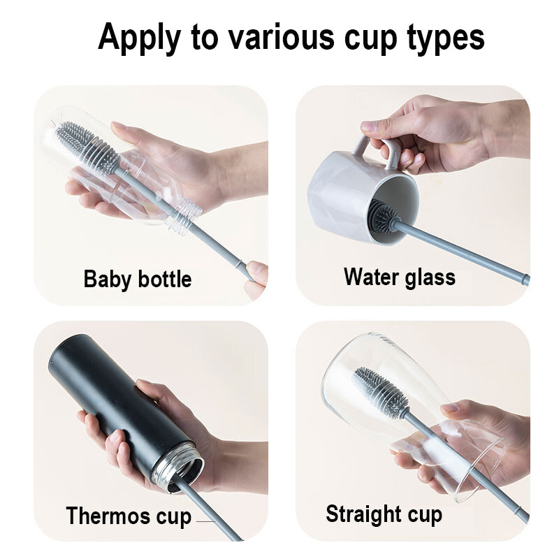 Garrafas de bebê escova 360 graus rotação longo lidar com escovas silicone alimentação garrafa copo ferramentas limpeza chupetas e acessórios