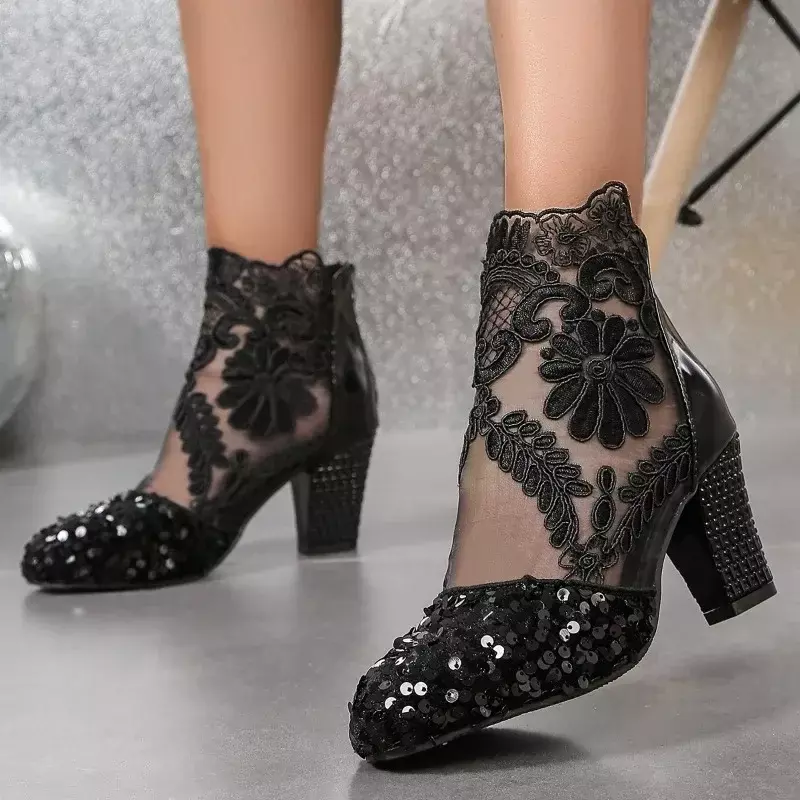 Женские ботинки на молнии, с острым носком и блестками