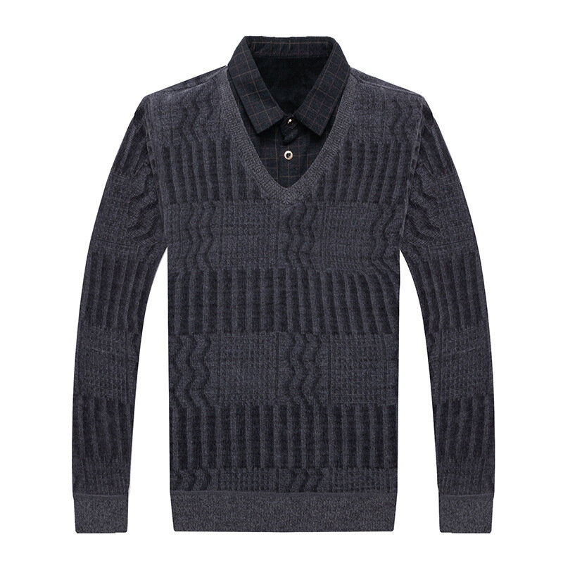 Утепленный жаккардовый бархатный свитер, Мужская футболка, Зимний вязаный теплый топ